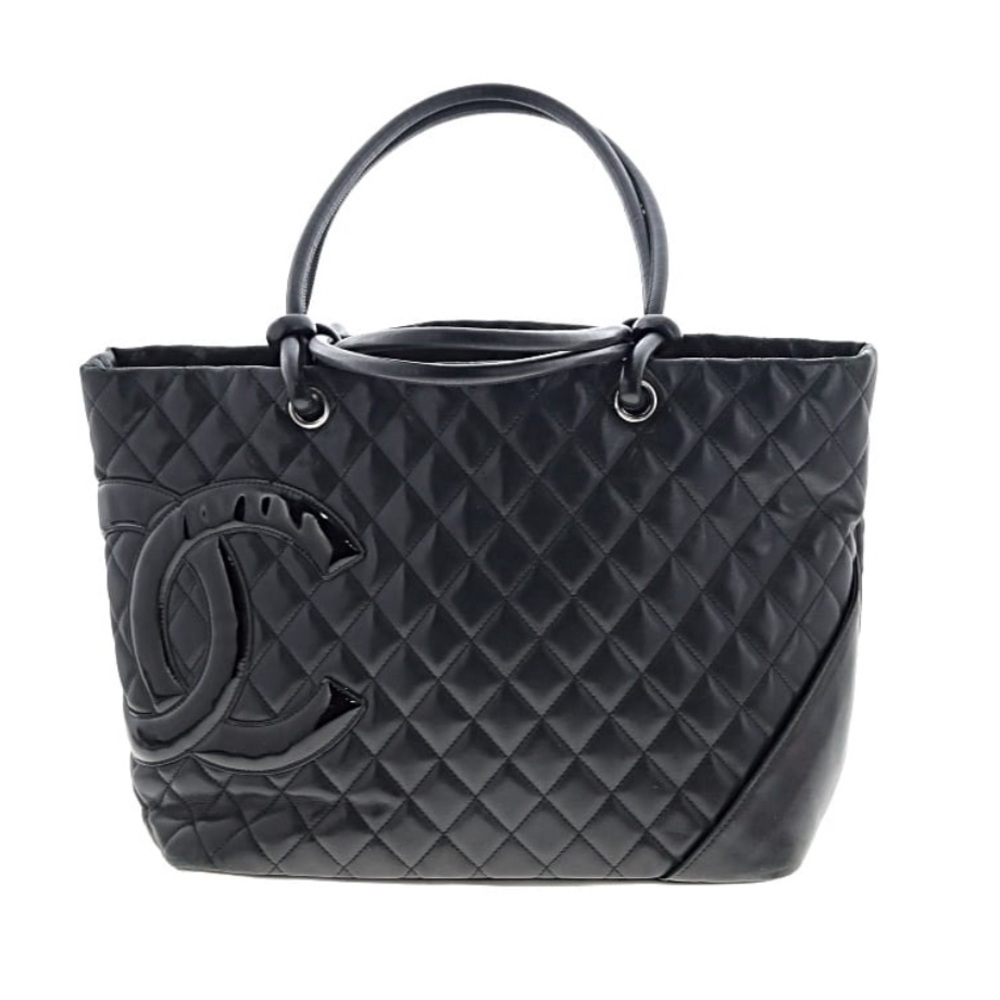 Chanel Cambon Tote Black Quilted Lambskin Patent CC Shoulder Bag Large
